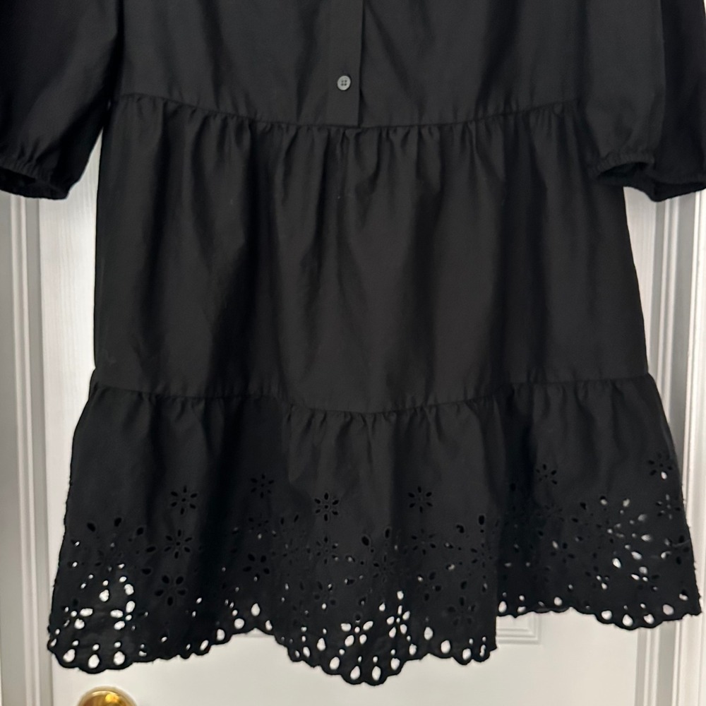 GAP Black Mini Dress Eyelet Tiered 3/4
Sleeve Shirt Dress Large - Picture 5 of 11
